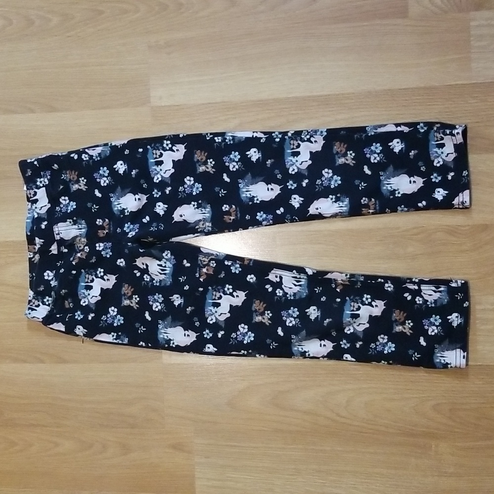 H&M black leggings with unicorn print girls medium 7-8 EUC